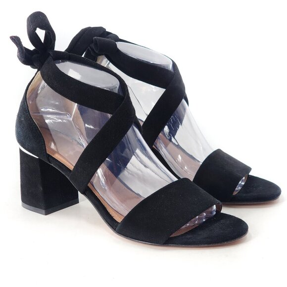 LEWIT Black Suede Wrap Around Tie Lace Up Block Heel Sandals - Picture 3 of 10